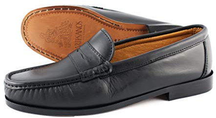 MARTTELY Scarpe da uomo in pelle nera con suole in pelle, fatte a mano, mocassini, taglia EU modello 500, Nero , 43 EU Stretta