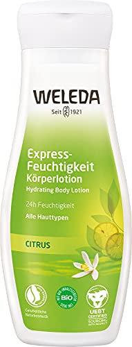 WELEDA Bio Citrus Express Bodylotion - Naturkosmetik Körperpflege Lotion mit Aloe Vera Gel & Kokosöl spendet bis zu 24h Feuchtigkeit. Natürliche Körperlotion zur Pflege aller Hauttypen (vegan, 200ml)