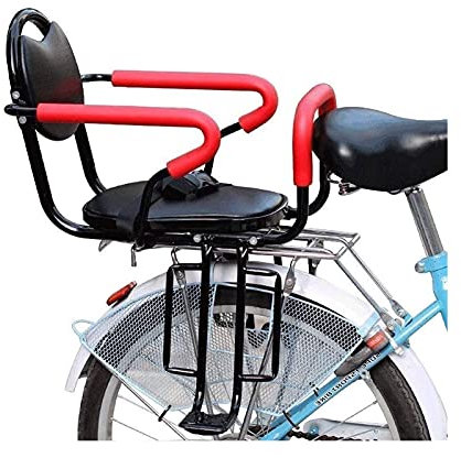 Siège d'enfant arrière portable pour vélo pour adultes, siège de vélo de transporteur arrière, avec coussin et dossier pédale de pied / accoudoir et clôture détachable, pour des types arides de vélos