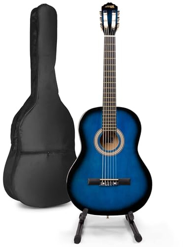 MAX SoloArt Guitare Acoustique Classique avec Support de Guitare - Bleu, Idéal pour Débuter la Guitare