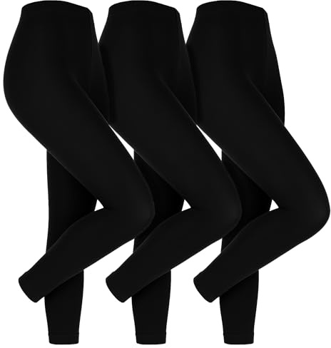 HEAT HOLDERS - 3 Pair Multipack Thermal Fleece Lined Leggings for Winter | Womens Thick Opaque Outdoor Footless Leggings (L, Black)