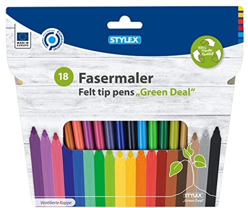 Stylex 64185 – fiberpennor av återvunnen plast, 2 mm spets, med ventilerat lock, 18 stycken