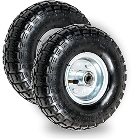 Elkoza® 2x10 3.50-4 4PLY Dual Bearings 20mm 260X80 Pneumatic Wheelbarrow Wheels Sack Truck Trolley Wheel Solid Tyre Complete for Garden Heavy Duty Trolley Barrow Truck Replacement Wheelbarrow Wheel