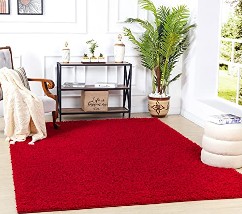Surya Home Shaggy Berber Teppich - Flauschiger Teppich für Wohnzimmer, Esszimmer, Schlafzimmer, Langflor Hochflor Teppich flauschig - Teppich groß 200x290 cm, Wohnzimmerteppich in Rot