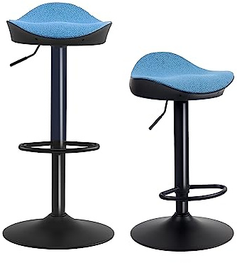 Kidol & Shellder Barhocker 2er Set Barstuhl Barstühle Schwarz Blau Fleece Teddy 360° höhenverstellbar aus PU und Metall für Zuhause Küche Theke Bistro