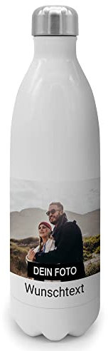 PhotoFancy® - Personalisierte Trinkflasche - Thermo-Trinkflasche mit eigenem Foto selbst gestalten - Thermosflasche aus Edelstahl - Layout und Größe wählen (1 Bild + Text, 1000 ml)