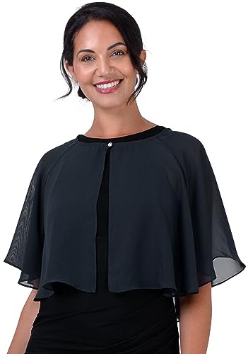 BlackButterfly Chiffon Cape Damen Hochzeit | Halbtransparent & Weich, Ein Knopf Am Ausschnitt, Bedeckt Die Schultern, Feiern & Abendgarderobe, Einheitsgröße