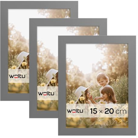 WOLTU Bilderrahmen 15x20, 3er set, MDF-Holz Fotorahmen mit Passepartout | Grau, Posterrahmen für Poster, Fotos, Puzzle, aufhängbar & aufstellbar, Collage-Wanddeko mit bruchsicherer PS-Platte