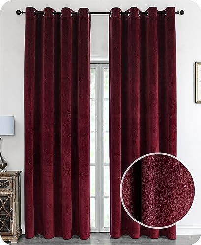 Samt Vorhang Ösen Verdunkelung Gardine Velvet Blickdicht, 140x245 cm (Breite 140 cm, Höhe 245 cm, Bordeaux)