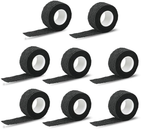 GLEEMEN Fingerpflaster Selbsthaftend, 8 Rollen Pflaster (2,5cm x 4,5m) Verband Selbstklebend, Elastisches Bandage Tape wasserfest, Staub, Pflasterband Haftbandage (Schwarz)