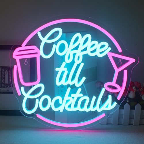 Coffee till Cocktail Neon Schild Blau Rosa Led Neon Bar Schild Buchstaben Neon Licht Kaffee Led Leuchtreklame Cocktail Bar Neon für Cafe Bar Restaurant Party Wand Dekor Geschenk