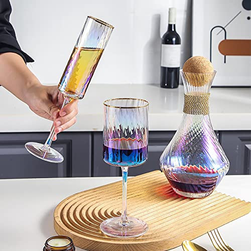 RXMORI Weinkaraffe mit 2 Gläsern, Dekanter-Set, Glas-Weinkaraffe mit Weinglas, 3-teiliges Weinzubehör, Jahrestag, Weihnachten, Geburtstag (mehrfarbig)
