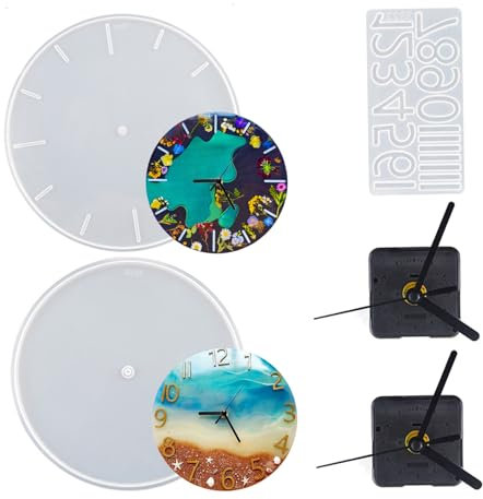 Moule D'horloge en Résine, Kit à Faire Soi-Même Avec 5 PCS Grands Chiffres Arabes en Silicone Pour Résine Époxy - Mouvement Inclus
