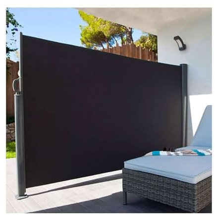 Amieron Retractable Side Awning, Aluminum Outdoor Privacy Screen Fence with Convenient Handle, Garden Blind Privacy Divider Wind Breaker for Patio Balcony Terrace (Color : Black, Size : 180x300cm)