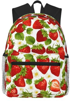 WURTON Sacs à dos à imprimé fraises pour le travail, les voyages, les activités de plein air, sac à la mode, unisexe, noir, taille unique, Noir, taille unique
