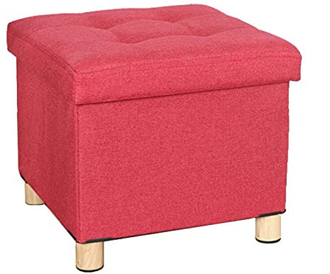 SAyfur Ottomane aus Leinen, zusammenklappbare Aufbewahrungsbox, Fußstütze, Fußhocker, Sofahocker, geeignet für Wohnzimmer, Schlafzimmer, Terrasse, 31 x 31 x 31 cm, cremeweiß Full of Stars