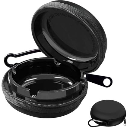 Taschenaschenbecher - Tragbarer Metall-Aschenbecher Mit Schlüsselring, Geruchssicher (Schwarz)