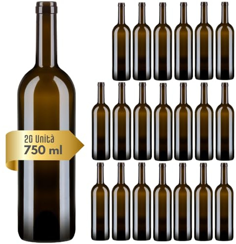 acquaverde | 20 Bottiglie Bordolese per Vino da 750 ml in Vetro Scuro UVAG, Contenitore Alimentare, Bottiglia Vuota per Vini Rosso, Bianco e Rosato con Imboccatura idonea per Tappo in Sughero