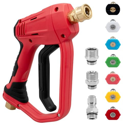 Pressure Washer Short Gun, 4000 PSI High Power Washer Spay Gun, 1/4'' Outlet, 3/8'' Quick Connect,M22-14mm Fitting, Pressure Washer Handle with 7 Quick Connect Nozzles