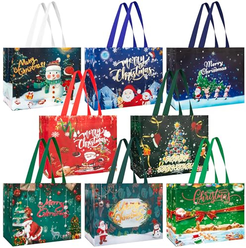 Yesaler Sacchetti Regalo di Natale 32,5x25x17 cm Borse Natalizie con Manico in Tessuto Non Tessuto per Feste di Natale 8 Pezzi