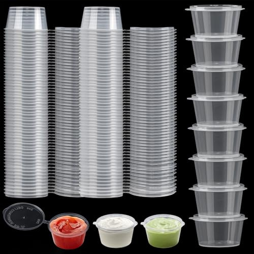 100 PCS Aufbewahrungsdosen mit Deckel Klein,50ml/2oz Saucbecher mit Deckel | Plastikbehälter Saucbecher, Lebensmittelbehälter auslaufsichere Sauce Tasse, für Saucen Mayonnaise Ketchup