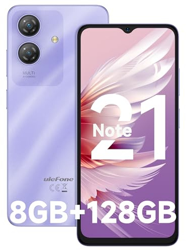 Ulefone Note 21 Handy Android 14, 8GB RAM+128GB ROM/SD-1TB, 6.56 HD+ Octa Core, 5000mAh Akku, 13MP+8MP Kamera Smartphone Ohne Vertrag Widevine L1 Dual SIM 4G/Fingerprint/Face ID/GPS/OTG/FM Lila