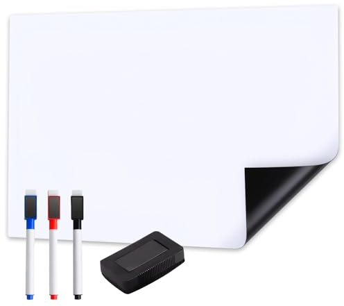 Película Magnética para Pizarra Blanca 80x40cm, Pizarra Borrable Autoadhesiva, Superficie Lavable de PET, Incluye 3 Marcadores y Borrador – Ideal para Oficina, Escuela, Hogar y Nevera