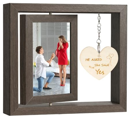 Aolso Bilderrahmen Holz, Holz Drehbare Fotorahmen, Doppelseitigen Fotorahmen Drehen mit Herz Deko, Bilderrahmen für Paare, Geschenke für Verliebte, für BüRo Deko, Zuhause, Schreibtisch (Vorschlag)