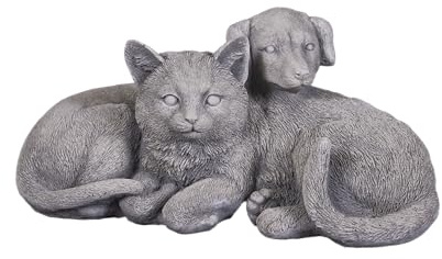 gartendekoparadies.de Garten Steinfigur Hund und Katze, 34 x 20 x 15 cm, Grau, 8 kg, Steinguss, frostsicher für den Außenbereich