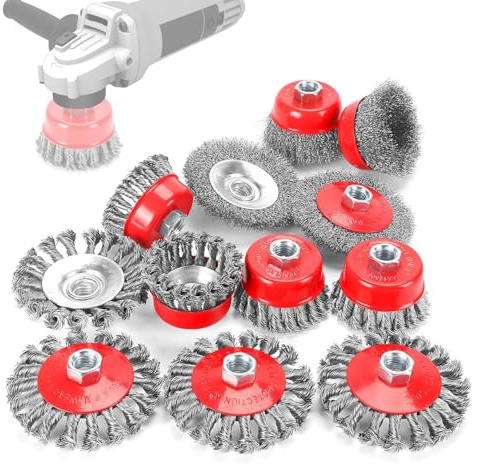 12Pc Wire Brush for Angle Grinder, Steel Brush Wire Wheel for Cleaning, Rust Removal and Grinding