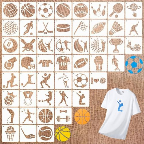 Srvauyea 50 Piezas Plantillas para Pintar Deportes, Plantillas de Bola para Pintar, Plantillas de de Pintura Pelotas Deportivas para Manualidades, Dibujo, Lienzo, Madera
