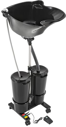 Tragbares Shampoo-Becken mit 2 Wassereimern, Haarwaschbecken für Friseure, Mobil Waschplatz, Höhenverstellbar 1.05-1.4m, Ergonomisches Design, Professionelles Waschbecken