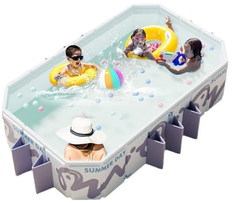 Piscina pieghevole, rettangolare fuori terra, piscina quadrata per famiglie all'aperto, con tappo di scarico e foro di scarico, facile da montare (220 cm)