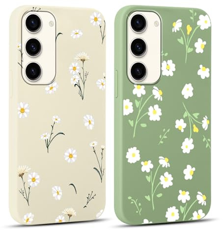 Xylota 2 st fodral för Samsung Galaxy S23 5G 6,1 tum, Aesthetic Flowers, Flickor Kvinnor Tunn Silikon TPU Stötsäker Reptålig Stötsäker Skyddshölje för Samsung S23, Grön Beige