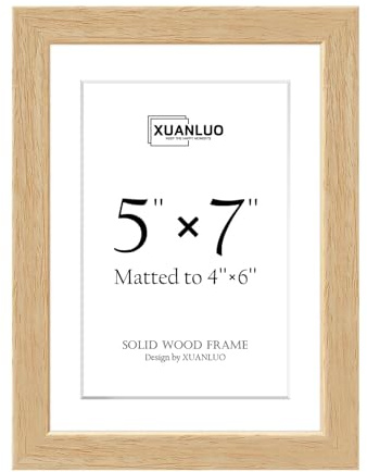 XUANLUO 1 Pack 7x5 Picture Frame,Natural Oak Wood Photo Frames | Display 6x4 with Mat or 7x5 Without Mat,Wall and Desktop Display,Ideal for Home Decor