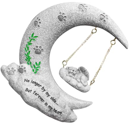 HEMOTON Pierre Commémorative pour Chien Résine Durable Décoration Funéraire Extérieure Jardin Statue Mémoire Lune pour Animaux de Compagnie
