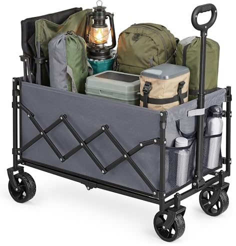 SONGMICS Chariot de Transport Pliable, Chariot de Campings, Compact, avec Poignée, 4 Roues Renforcées Dont 2 Roues Universelles, Extérieur, Jardin, Charge 120 kg, 150 L, Gris Ardoise GFW150GD01 | Avec 4 roulettes renforcées, dont 2 roues universelles, charge jusqu'à 150 kg, 150 L GFW150GD01
