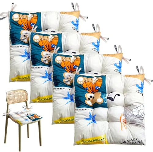 Tutamaz 4 cuscini per sedia con cartoni animati, 40 x 40 cm, con nastri, per sedie da giardino, per interni ed esterni, per sala da pranzo, soggiorno, sala studio (musica orso)
