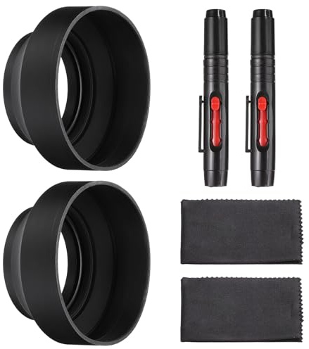 PATIKIL 2 Pcs 67mm Rubber Camera Lens Hood, Collapsible in 3 Steps Black Universal Sun Shade Shield with Fiber Cleaning Cloth Cleaning Pen