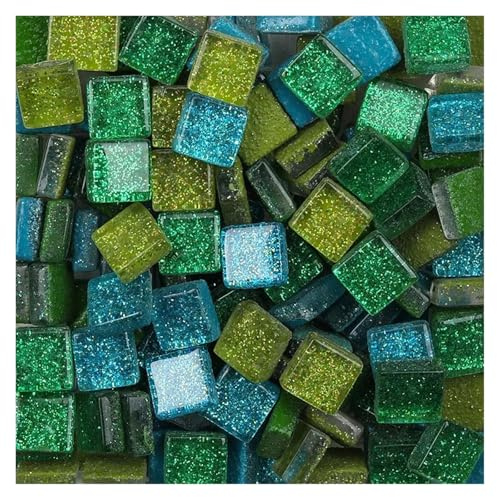 Selbstklebende Mosaikfliesen 50 Stück Diy Mix Farbe Glitzer Glas Mosaik Steine ​​Mosaikfliesen Kieselsteine ​​Bastelmaterial Puzzle for Mosaikherstellung 9 * 9mm(Color 17)