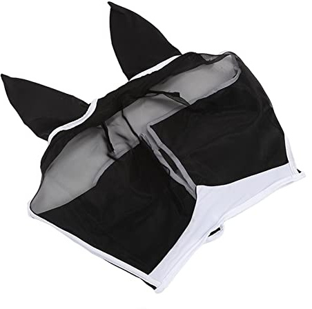 Tnfeeon Hästflugmask med öron, UV-skydd, Ansiktsskydd i Elastiskt Mesh, Perfekt för Stora Hästar (L)