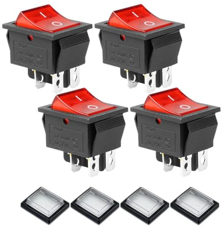 Medrialife 4 Stück Wippschalter 230v Kippschalter 230v mit wasserfester Abdeckung ON-OFF/EIN-AUS Wippschalter Beleuchte für Häuser, Industrie, Verschiedene Arten Von Elektrischen-Rot