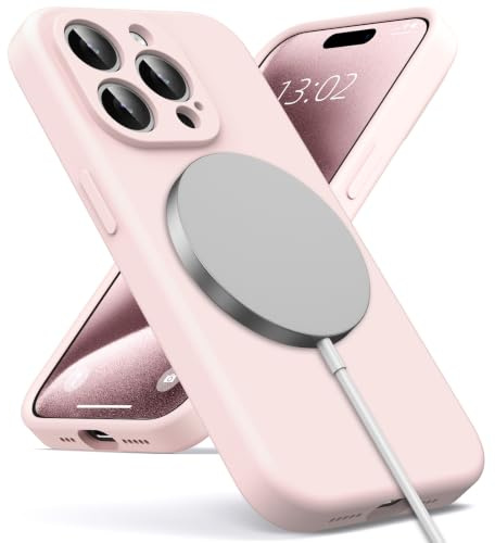 Oududianzi - Magnetica Silicone Cover per iPhone 15 Pro Max, Rosa | Custodia Compatibile con MagSafe, Interno in Microfibra Morbida, Protezione Antiurto Resistente Aantigraffio Silicone Case