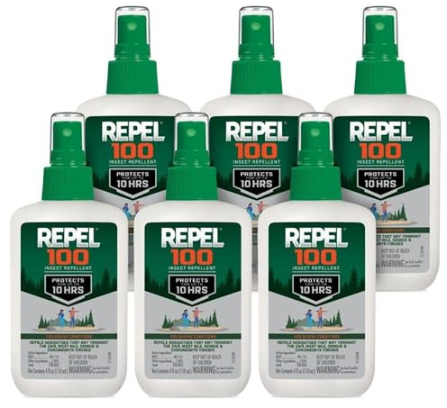 Repel 100 Insect Repellent, 4 Ounces, With DEET, 10-Hour Protection Long- Lasting Insect Repellent Pump Spray Repels Mosquitoes, Ticks, Gnats, Biting Flies, Chiggers And Fleas, 6 Pack