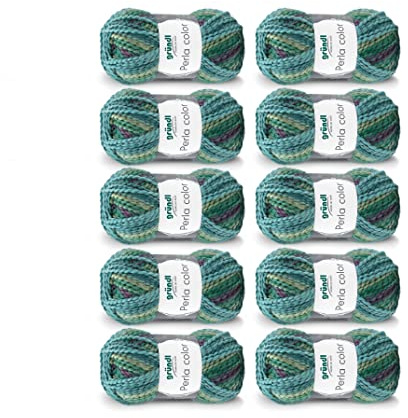 Gründl Perla color (wollähnliches, boucléartiges Handstrickgarn aus 100% Polyester, 100 g / 90 m, Nadelstärke: 8-9, 10 x 100 g), Petrol-Lila-Mix