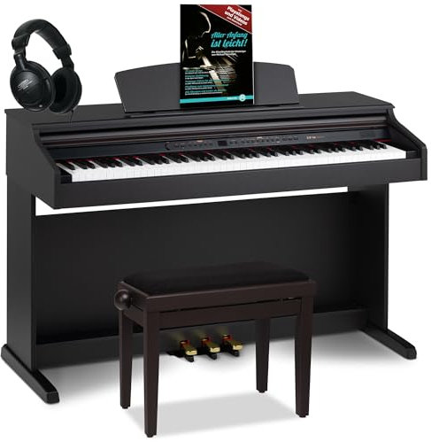 Classic Cantabile DP-50 RH E Piano - Digital Piano 88 Tasten mit Hammermechanik, 14 Voices, Kopfhöreranschlüsse, USB, 3 Pedale, Notenhalter - inkl. Pianobank, Kopfhörer, Klavierschule - Rosenholz