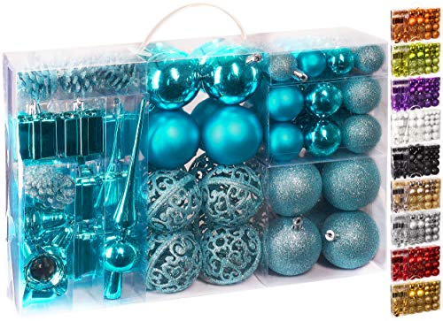 BRUBAKER 101-teiliges Set Weihnachtskugeln mit Baumspitze Blau Christbaumschmuck