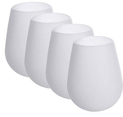 DEWEL 4 PCS Silikon Weingläser Wein Glas Unzerbrechlich Silikon Becher 360g, Spülmaschinenfest Bruchsicher Stemless Weinglas für Reisen Camping, Picknick und BBQ, Weiß