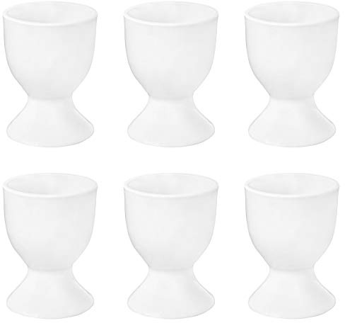 6X White Egg Cup Holder Set - Classic Style Porcelain Cups for Hard Soft Boiled Eggs - Microwave and Dishwasher Safe - by Argon Tableware