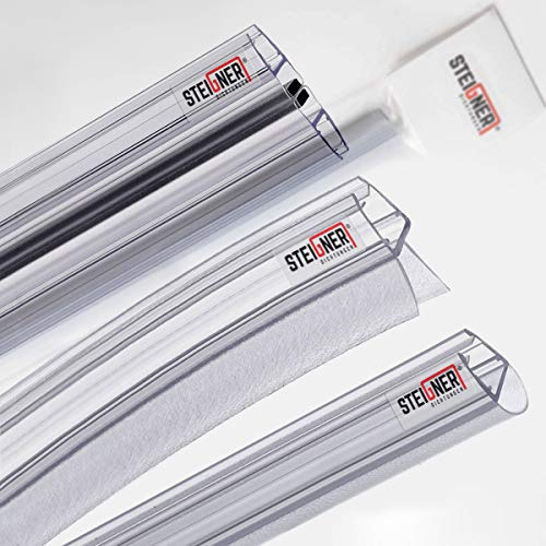 STEIGNER Duschdichtung gebogen UK03 100cm (1 Stk.) Transparent für Duschtür 6-8 mm - Set mit 2x Magnetdichtung UKM02 200cm für Duschtüren 180° + Dichtung UK07 200cm - Schutz gegen Auslaufen